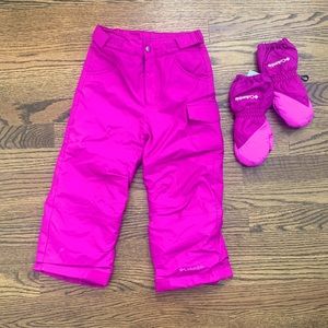 Columbia Ski Ice Slope Pants toddler girls 4T and Columbia Toddler Mittens